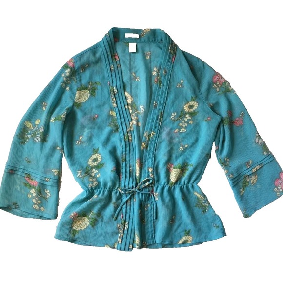 Old Navy Tops - Vtg Y2K Boho Kimono Top Women S 4 6 Old Navy Sheer Floral Romantic Cottage Core